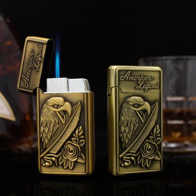 China Feature Langsheng Flame Windproof Direct Cigarette Personality Eagle Relief Metal Cigarette Lighter Set for sale