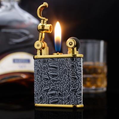 China Open Flame Inflatable Cigarette Feature Lighter Personality Grinding Wheel Ignition Skin Metal Lighter for sale