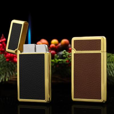 China CLASSIC Blue Flame Inflatable Windproof Cigarette Lighter Hp138 Direct Lighter Metal Bonded Ignition Leather Outdoor Lighter for sale