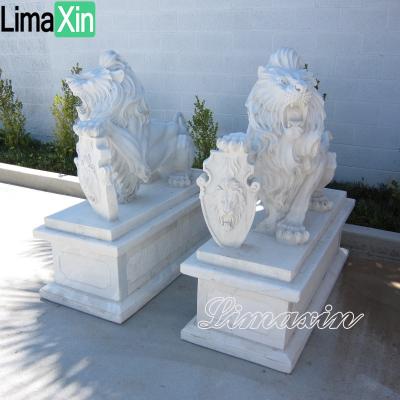 China Contemporary Outdoor Decorative Hand Carved Stone Lion Animal Life Size White Marble Sculpture For Garden for sale