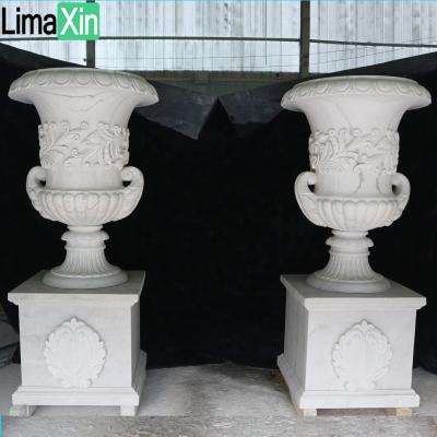 China Factory direct supply stone marble flowerpot contemporary customized planter brand new hand carved marble urn planter for sale