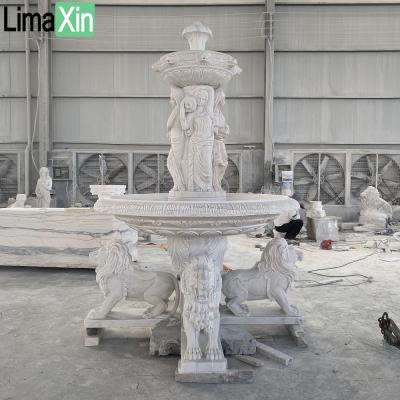 China China Manufacturer Supply Lion Classical Design Marble Fountain European Marble Fountain White Stone Marble Fountain for sale