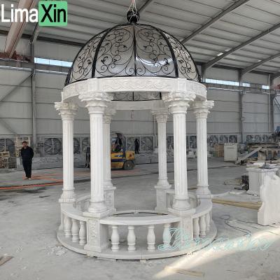 China European Popular Gorgeous Stone Pavilion Hand Carved Outdoor Gazebo Marble Pergola Marble Column Gazebo for sale