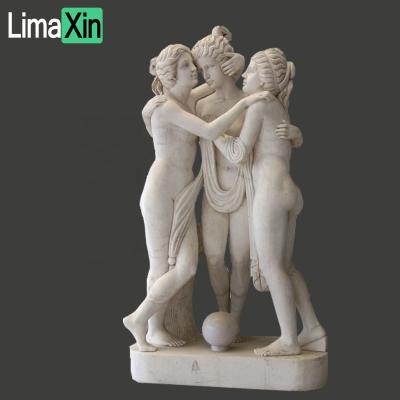 China Popular EUROPEAN Marble Statue Three Hand Carved Graces Glamor Sculpture Life Size Marble Nude Woman Statue For Sale for sale