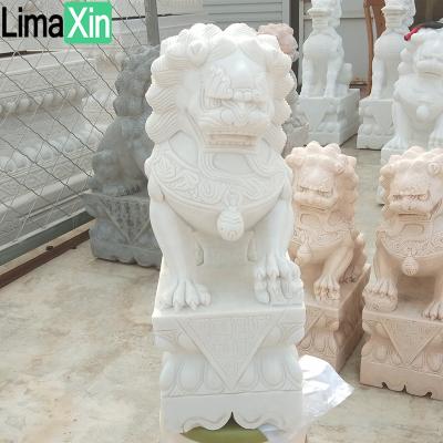 China Traditional Asian Dog Foos Hand Carved Small Size Natural White Marble Chinese Foo Dog Foo Dog Statues Sale for sale