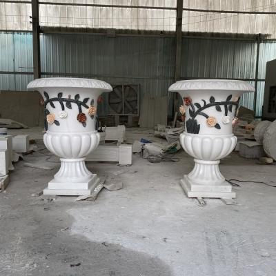 China Contemporary Customized Marble Vases Multiple Color Carved Stone Luxury Design Pure White Marble Planter for sale