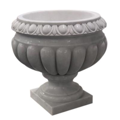 China Contemporary Factory Supply Marble Planter Direct Hand Carved White Stone Garden Decorative Marble Planter for sale