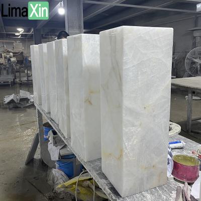 China Europe Onyx Indoor Rectangle Marble Transparent White Shape Natural Stone Lamp for sale