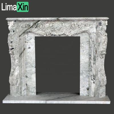 China Classic Living Room Decorative Marble Mantel Hand Carved China Arabescato Stone Fireplace Natural Marble Mantel for sale