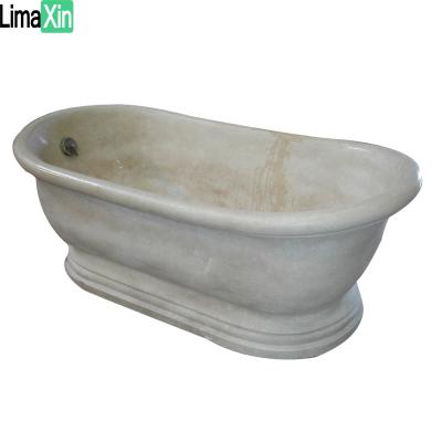 China European Condominium Large Size Bathroom Used Bathtub Beige Marble Hand Carved Solid Marble Bathtub for sale