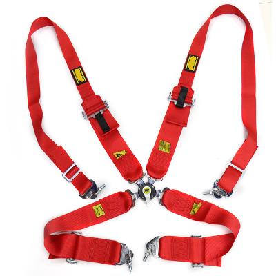 China Seat belt & Padding Hot Selling Fast Version 4 Point Type Buckle Cloth Strap Racing Car Red Adjustable Seat Belt for sale