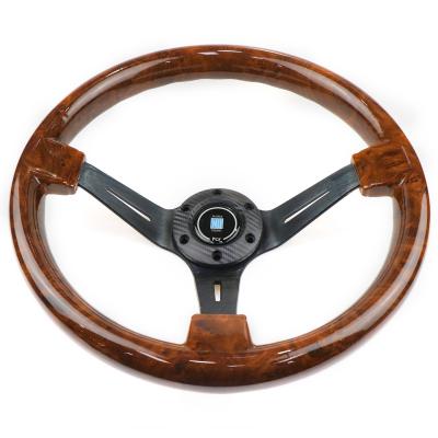 China Universal Car 14inch ABS Mahogany Solid Wood Universal Deep Concave Racing Steering Wheel for sale