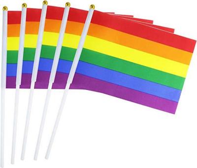 China Advertising Manufacturer Wholesale High Quality Custom Mini Rainbow Hand Flag Waving Flag for sale