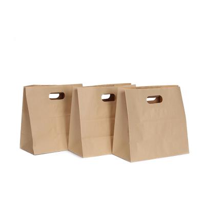 China Eco - Recyclable Recycle Take Away Food Bag Packaging Brown Kraft Paper Bag With Handles Supermaket Shopping Paper Bag for sale