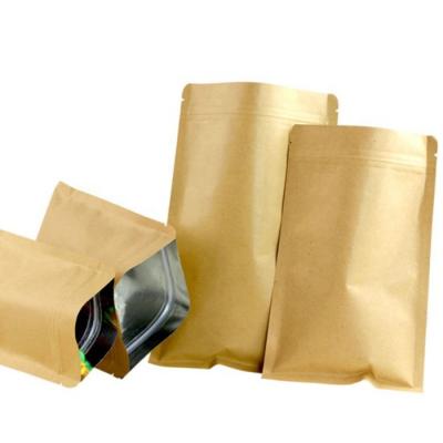 China Recyclable Aluminum Foil Laminated Three Side Sealing Brown Kraft Paper Bag Kraft Paper Bags Lined Aluminum Foil for sale