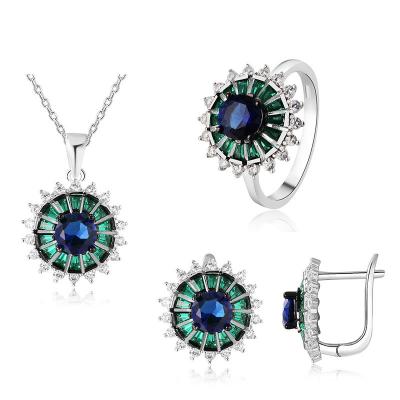 China Emerald and Sapphire 925 Sterling Silver Fine Vintage Fashion Wedding or Gifts Jewelry Sets for sale