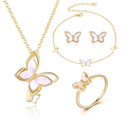 China FASHIONABLE Customs Fine Butterfly Jewelry Set Stud Earrings&Bracelets&Charm Necklaces&Gold Pendant Rings for sale