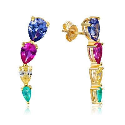 China Luxury Hot Selling Korean Colorful Zircon Sterling Silver Gemstone Drop Earrings Fine Jewelry Findings for sale