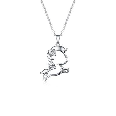 China Romantic Trendy White Diamond 925 Sterling Silver Smart Unicorn Chain Gifts Necklace For Girlfriends for sale