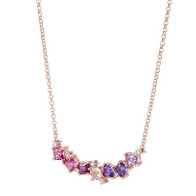 China Customized Cute Multi-Gemstone Color Zircon Statement Necklace In 18K Rose Gold Over Sterling Silver for sale