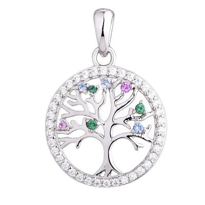 China Vintage Wholesales Mixed Cubic Zircon 925 Sterling Silver Family Tree Fine Jewelry Color Pendant Necklace for sale