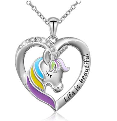 China Unicorn Heart Colorful Enamel and White CZ Unicorn Life Beautiful 925 Years Sterling Silver Pendant for sale