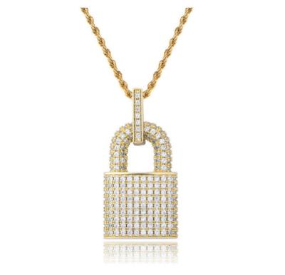 China Romantic Unique 18K Gold Plated Iced Out Hip Hop Lock With 3AAA CZ Unsiex Pendant Jewelry for sale