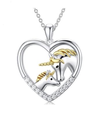 China Romantic Heart CZ Unicorn Pendant 18K White Gold Plated Jewelry For Women 925 Sterling Silver for sale