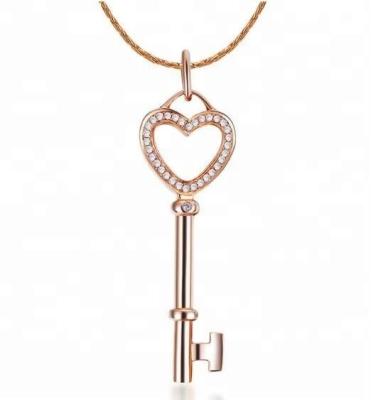 China Heart Key Rose Gold 925 Sterling Silver Pendant Necklace Jewelry for sale