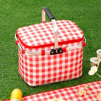 China CLASSIC 2022 Runhui popular hot sell red stock picnic basket high quality with holder foldable small picnic basket with large capacity for sale