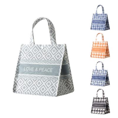 China Fashion Striped tote bag Tote bags large space printed cotton linen reusable tote bags can be used to fill bento meal bags for sale