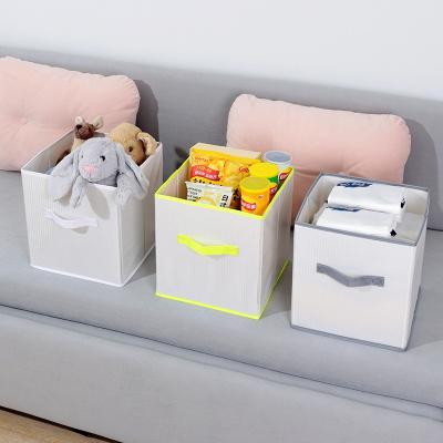 China Sustainable Multifunction Color Matching Fabric Flat Mouth Storage Box Washable Laundry Storage Box Without Cover for sale