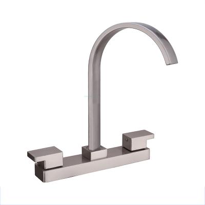 중국 Waterfall  Nickel Plated Double Handle Kitchen Faucet Modern Double Long Faucet 판매용