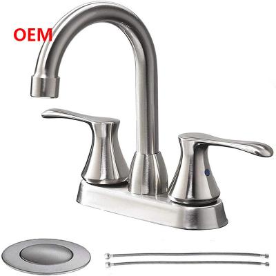 China Two Handle Commercial Basin Taps With Metal Drain Assembly Polished Surface for sale