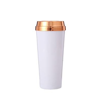 China UV Plated Rose Gold l 16oz 450ml BPA Double Wall PS Coffee Viable Free Plastic Slide Cup Tumbler With Lid for sale