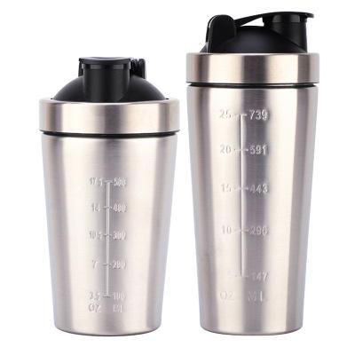 China 25oz Stainless Steel Protein Gym Bottle Sustainable Single Wall Custom Shaker With Scale for sale