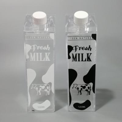 China NEW Promotional Viable Plastic Water Bottle 500ml Picosecond Juice Milk Water Bottle Square Drinking Carton With Lids for sale