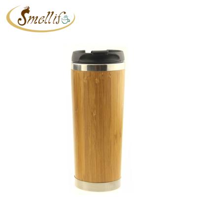 China Sustainable Wholesale 400ml Stainless Steel Thermal Travel Mug Cups Tumbler With Bamboo Outer for sale