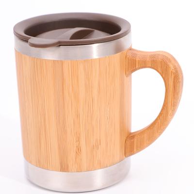 China Sustainable Bamboo 304 Stainless Steel Coffee Tea Travel Thermal Mugs 300ml With Handle And Lids for sale