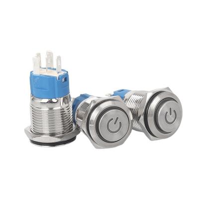 China 12 mm latching on off 15 an IP 67 waterproof metal flush push button switch for fan diameter 12mm for sale