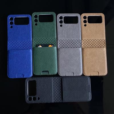 China Luxury Shockproof Wallet Case For Z Flip4 Card Filter Mounts Anti-fall Leather Built-in Hard PC Shell For Samsung Galaxy Z Fip4 3 2 for sale