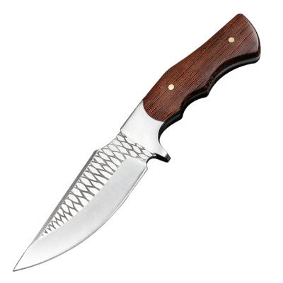 China Wood Handle Hunting Knife Fixed Blade Pro OEM Non-variable Outdoor Design and Leather Sheath Knife for sale