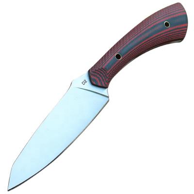 China Non-variable handle wooden fixed outdoor camping knife hunting blade OEM D2 straight knife with leather sheath for sale