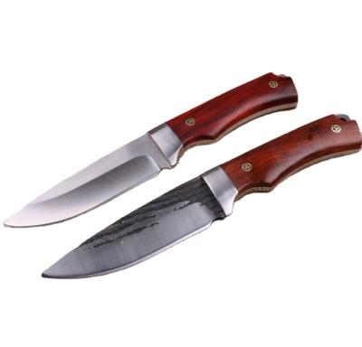 China OEM 9CR18 Non-variable Wood Handle Outdoor Forged Blade Army Camping Fixed Knife With Leather Sheath for sale