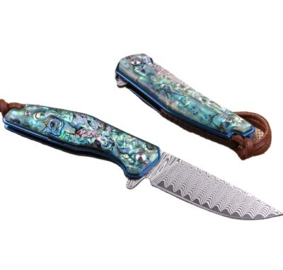 China Non-variable Gorgeous Imported OEM Damascus Knife Blanks With Natural Abalone for sale