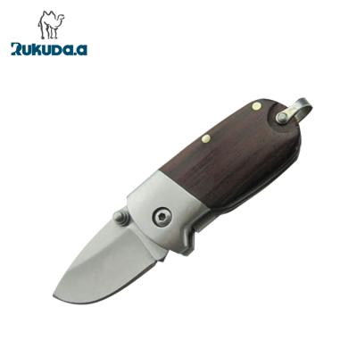 China Camping Knife OEM DIY Tool With Nylon Sheath Wooden Handle QQ Mini Chain Head Pocket Knife for sale