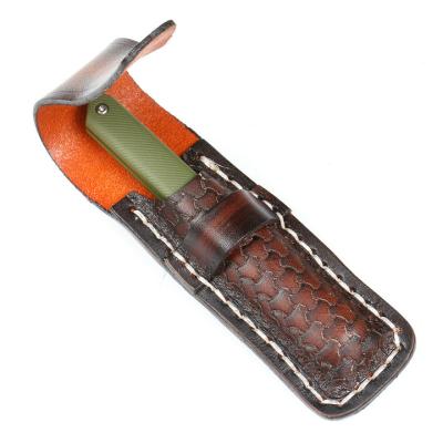 China Vegetable tanned leather vegetable tanned leather sheathed folding leather tactical pocket holster knife for sale