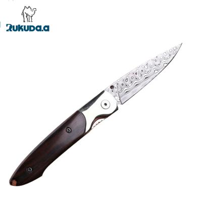 China Mini Camping Knife Pocket Knives Damascus Folding Hunting Knife Steel Sheath for sale