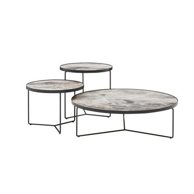 China Gray Stainless Steel Round Brushed Gray 3 Sets Luxury Nordic Modern Chipboard Stone Side Coffee Table for sale