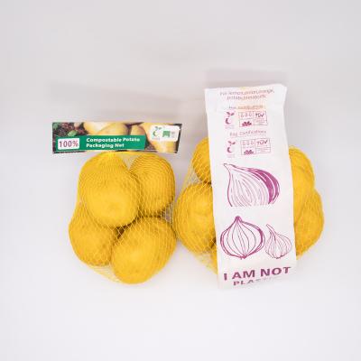 China Colorful 100% PLA Fruit Meshcitrus Packing Cornstarch Net Basket Compostable Bag Potato Packing Bag Biodegradable Black,Red,White,Yellow Net for sale